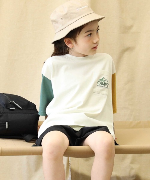 CAMP7（キャンプセブン）の「【CAMP7】ポケットＴシャツ（Tシャツ/カットソー・キッズ・レッド/グリーン/オフホワイト/ベージュ/ブラック×ブルー/ブラック・120/150/105/160/130/140）」の2枚目の写真