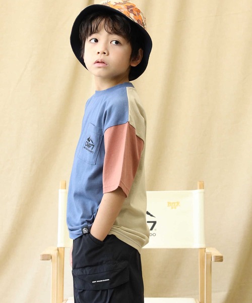 CAMP7（キャンプセブン）の「【CAMP7】ポケットＴシャツ（Tシャツ/カットソー・キッズ・レッド/グリーン/オフホワイト/ベージュ/ブラック×ブルー/ブラック・120/150/105/160/130/140）」の4枚目の写真