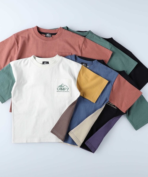 CAMP7（キャンプセブン）の「【CAMP7】ポケットＴシャツ（Tシャツ/カットソー・キッズ・レッド/グリーン/オフホワイト/ベージュ/ブラック×ブルー/ブラック・120/150/105/160/130/140）」の14枚目の写真