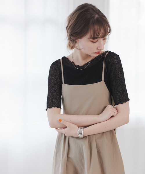 ANGIE（アンジー）の「シアーリブ2WAYメロートップス（Tシャツ/カットソー・レディース・ブラック/オフホワイト/オレンジ/ライトパープル/ケリー・FREE）」の2枚目の写真