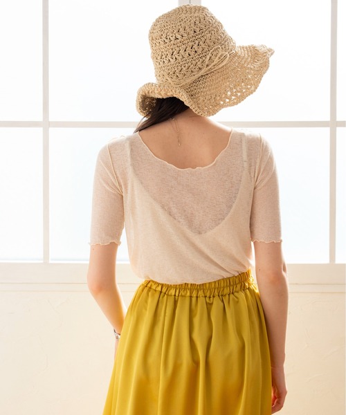 ANGIE（アンジー）の「シアーリブ2WAYメロートップス（Tシャツ/カットソー・レディース・ブラック/オフホワイト/オレンジ/ライトパープル/ケリー・FREE）」の15枚目の写真