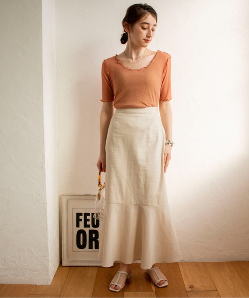 ANGIE（アンジー）の「シアーリブ2WAYメロートップス（Tシャツ/カットソー・レディース・ブラック/オフホワイト/オレンジ/ライトパープル/ケリー・FREE）」の21枚目の写真