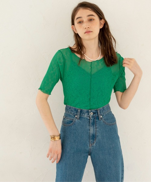 ANGIE（アンジー）の「シアーリブ2WAYメロートップス（Tシャツ/カットソー・レディース・ブラック/オフホワイト/オレンジ/ライトパープル/ケリー・FREE）」の19枚目の写真