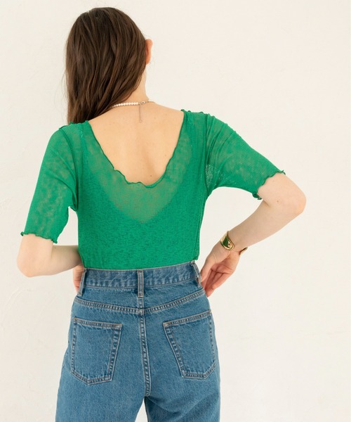 ANGIE（アンジー）の「シアーリブ2WAYメロートップス（Tシャツ/カットソー・レディース・ブラック/オフホワイト/オレンジ/ライトパープル/ケリー・FREE）」の8枚目の写真