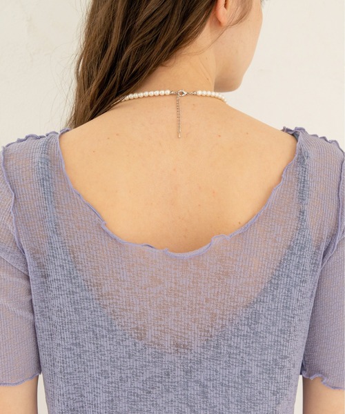 ANGIE（アンジー）の「シアーリブ2WAYメロートップス（Tシャツ/カットソー・レディース・ブラック/オフホワイト/オレンジ/ライトパープル/ケリー・FREE）」の10枚目の写真