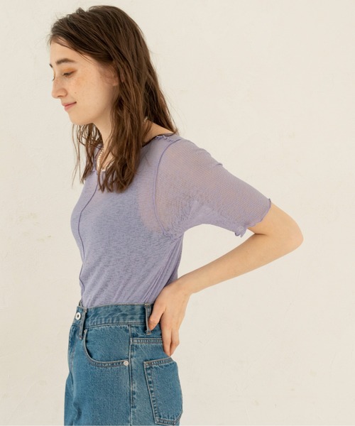 ANGIE（アンジー）の「シアーリブ2WAYメロートップス（Tシャツ/カットソー・レディース・ブラック/オフホワイト/オレンジ/ライトパープル/ケリー・FREE）」の12枚目の写真