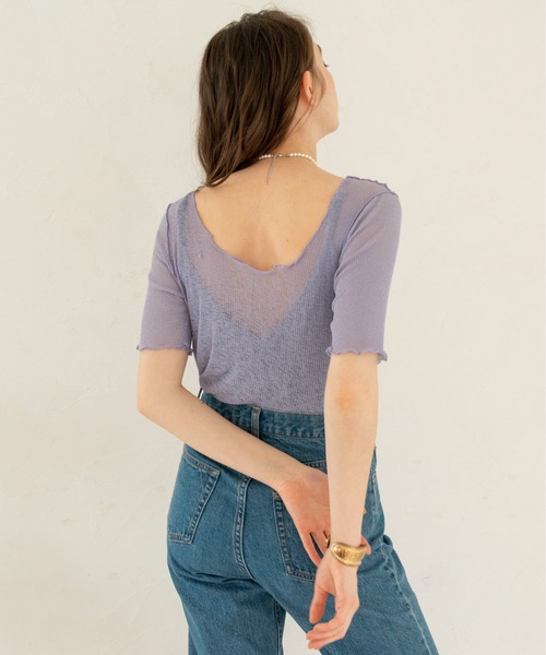 ANGIE（アンジー）の「シアーリブ2WAYメロートップス（Tシャツ/カットソー・レディース・ブラック/オフホワイト/オレンジ/ライトパープル/ケリー・FREE）」の20枚目の写真