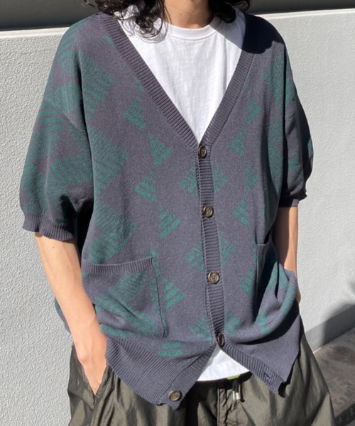 CPCM（シーピーシーエム）の「アソート柄半袖カーディガン（カーディガン/ボレロ・メンズ・チャコールグレー/ネイビー/グレー/グリーン系その他・MEDIUM/LARGE）」の2枚目の写真