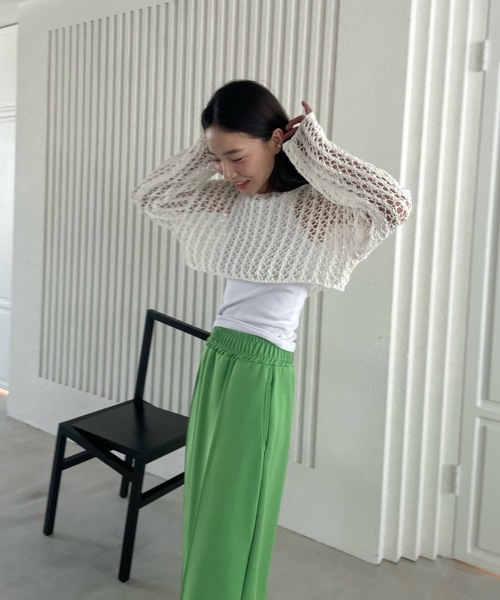 Didot.showroom（ディドット ショールーム）の「クロップド丈クロッシェ編みニット（ニット/セーター・レディース・ホワイト/ブラック/ミント・FREE）」の19枚目の写真