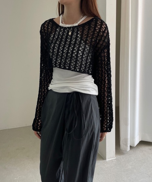 Didot.showroom（ディドット ショールーム）の「クロップド丈クロッシェ編みニット（ニット/セーター・レディース・ホワイト/ブラック/ミント・FREE）」の14枚目の写真