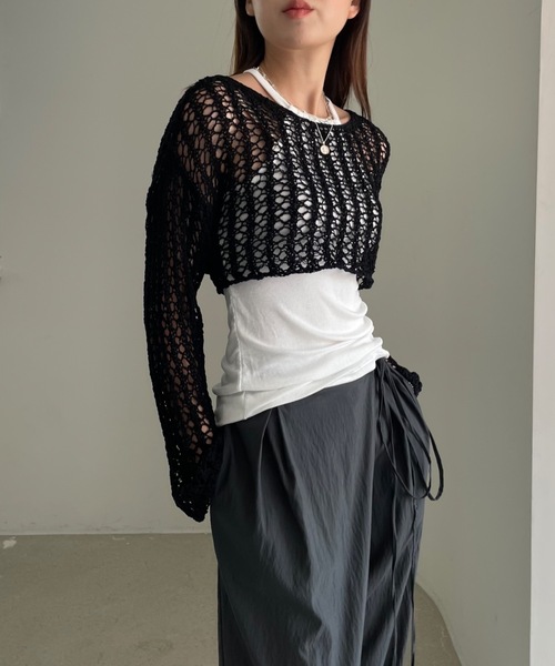 Didot.showroom（ディドット ショールーム）の「クロップド丈クロッシェ編みニット（ニット/セーター・レディース・ホワイト/ブラック/ミント・FREE）」の13枚目の写真