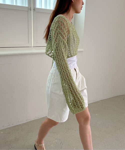 Didot.showroom（ディドット ショールーム）の「クロップド丈クロッシェ編みニット（ニット/セーター・レディース・ホワイト/ブラック/ミント・FREE）」の11枚目の写真