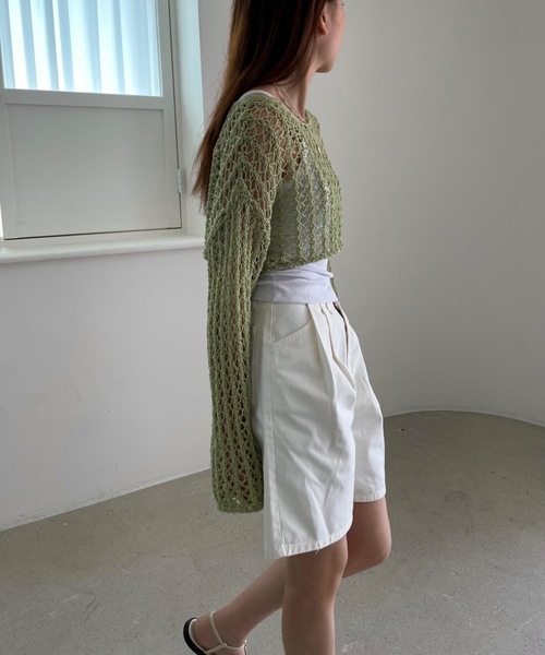 Didot.showroom（ディドット ショールーム）の「クロップド丈クロッシェ編みニット（ニット/セーター・レディース・ホワイト/ブラック/ミント・FREE）」の10枚目の写真