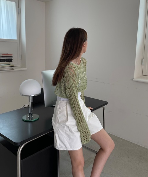 Didot.showroom（ディドット ショールーム）の「クロップド丈クロッシェ編みニット（ニット/セーター・レディース・ホワイト/ブラック/ミント・FREE）」の5枚目の写真