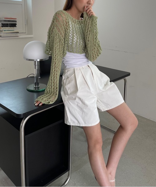 Didot.showroom（ディドット ショールーム）の「クロップド丈クロッシェ編みニット（ニット/セーター・レディース・ホワイト/ブラック/ミント・FREE）」の4枚目の写真