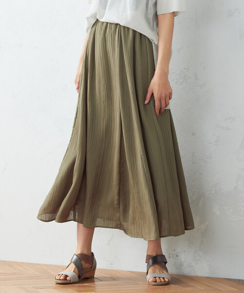 シフォン楊柳切替ギャザースカート