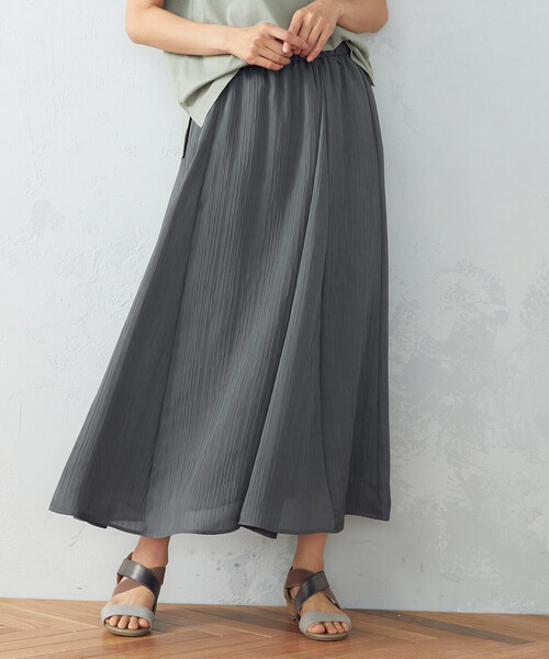 シフォン楊柳切替ギャザースカート