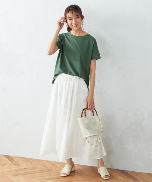 シフォン楊柳切替ギャザースカート