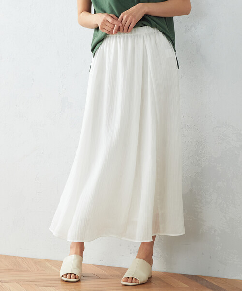 シフォン楊柳切替ギャザースカート