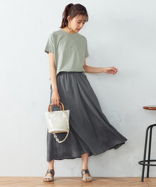 シフォン楊柳切替ギャザースカート