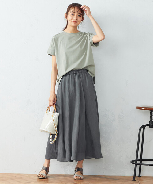 シフォン楊柳切替ギャザースカート