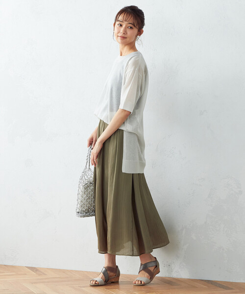 シフォン楊柳切替ギャザースカート
