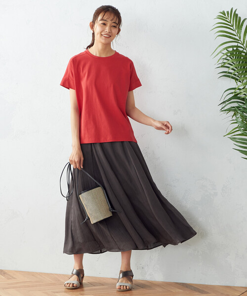 シフォン楊柳切替ギャザースカート