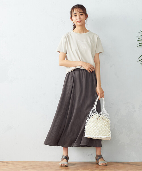 シフォン楊柳切替ギャザースカート