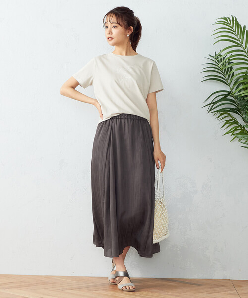 シフォン楊柳切替ギャザースカート