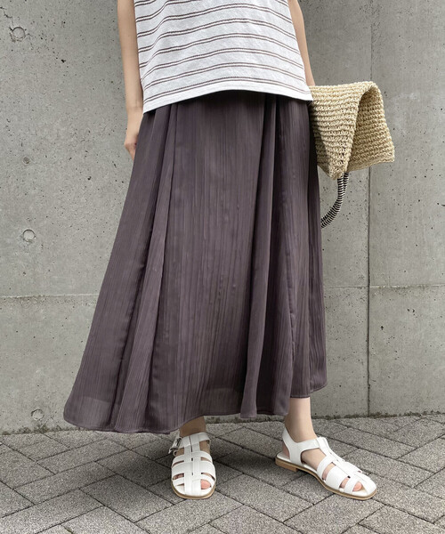 シフォン楊柳切替ギャザースカート