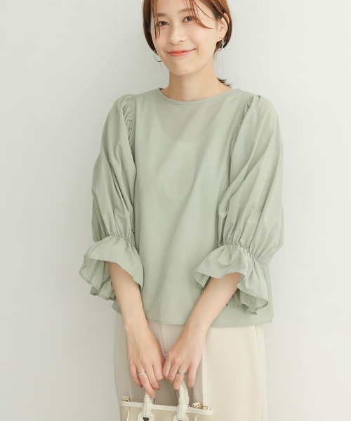 URBAN RESEARCH DOORS（アーバンリサーチドアーズ）の「ギャザースリーブブラウス（シャツ/ブラウス・レディース・ブラック/ミント/グレー系その他・MEDIUM）」の4枚目の写真