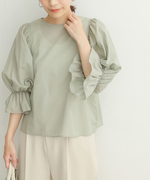 URBAN RESEARCH DOORS（アーバンリサーチドアーズ）の「ギャザースリーブブラウス（シャツ/ブラウス・レディース・ブラック/ミント/グレー系その他・MEDIUM）」の6枚目の写真