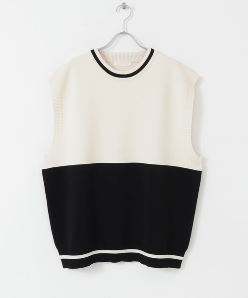 SENSE OF PLACE by URBAN RESEARCH（センスオブプレイスバイアーバンリサーチ）の「『ユニセックス』バイカラークルーネックニットベスト（ベスト・メンズ・ブラック/ネイビー/グリーン・MEDIUM/LARGE）」の4枚目の写真