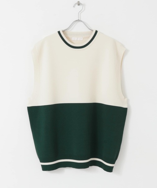 SENSE OF PLACE by URBAN RESEARCH（センスオブプレイスバイアーバンリサーチ）の「『ユニセックス』バイカラークルーネックニットベスト（ベスト・メンズ・ブラック/ネイビー/グリーン・MEDIUM/LARGE）」の5枚目の写真