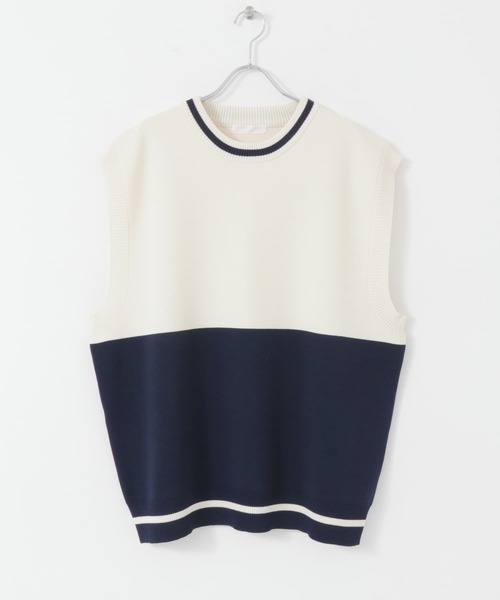 SENSE OF PLACE by URBAN RESEARCH（センスオブプレイスバイアーバンリサーチ）の「『ユニセックス』バイカラークルーネックニットベスト（ベスト・メンズ・ブラック/ネイビー/グリーン・MEDIUM/LARGE）」の6枚目の写真