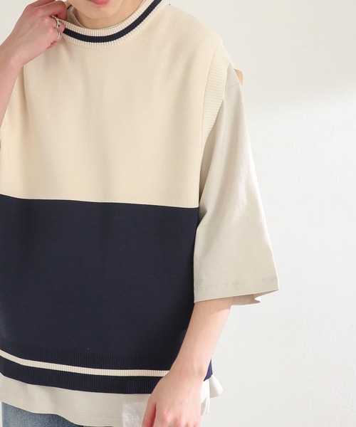 SENSE OF PLACE by URBAN RESEARCH（センスオブプレイスバイアーバンリサーチ）の「『ユニセックス』バイカラークルーネックニットベスト（ベスト・メンズ・ブラック/ネイビー/グリーン・MEDIUM/LARGE）」の18枚目の写真