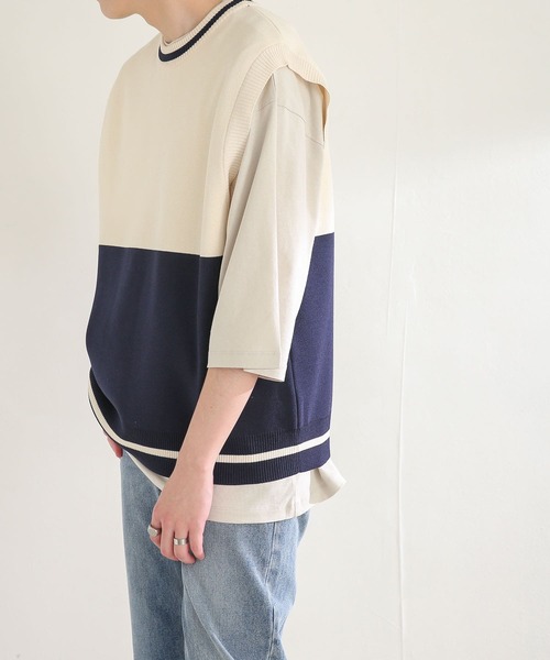 SENSE OF PLACE by URBAN RESEARCH（センスオブプレイスバイアーバンリサーチ）の「『ユニセックス』バイカラークルーネックニットベスト（ベスト・メンズ・ブラック/ネイビー/グリーン・MEDIUM/LARGE）」の21枚目の写真