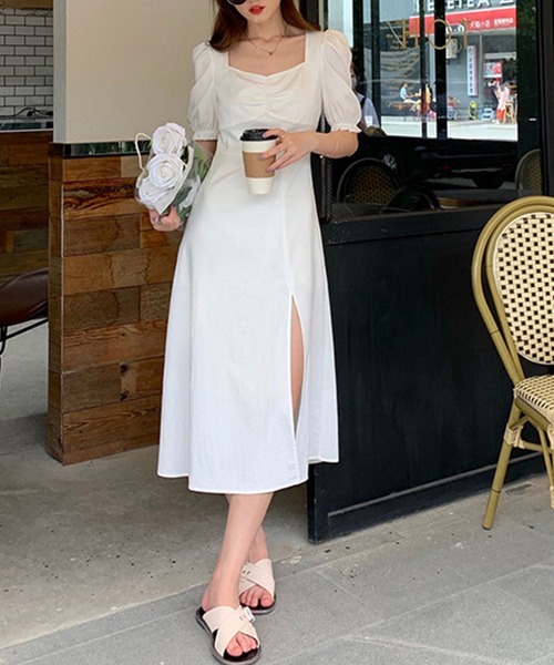 セール Jasmine スクエアネック半袖スリットワンピース L ワンピース Jasmine Grandiflorum ジャスミングランディフローラム のファッション通販 Zozotown