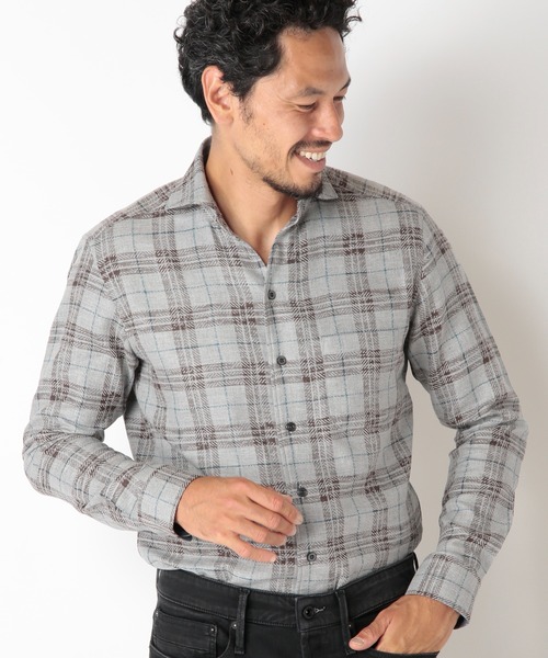 MEN'S BIGI（メンズビギ）の「カスレチェックジャガードカッタウェイスキッパーシャツ（シャツ/ブラウス・メンズ・グレー系その他/トリコロール・01/02/03/04）」の7枚目の写真