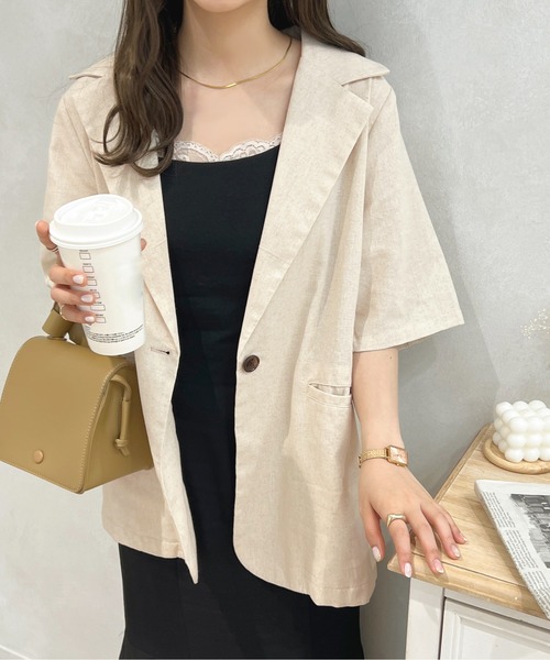 apres jour（アプレジュール）の「リネンライクジャケット【ZOZOTOWN限定アイテム】（テーラードジャケット・レディース・アイボリー/モカ・X-LARGE/フリー）」の2枚目の写真