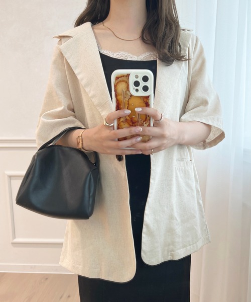 apres jour（アプレジュール）の「リネンライクジャケット【ZOZOTOWN限定アイテム】（テーラードジャケット・レディース・アイボリー/モカ・X-LARGE/フリー）」の10枚目の写真