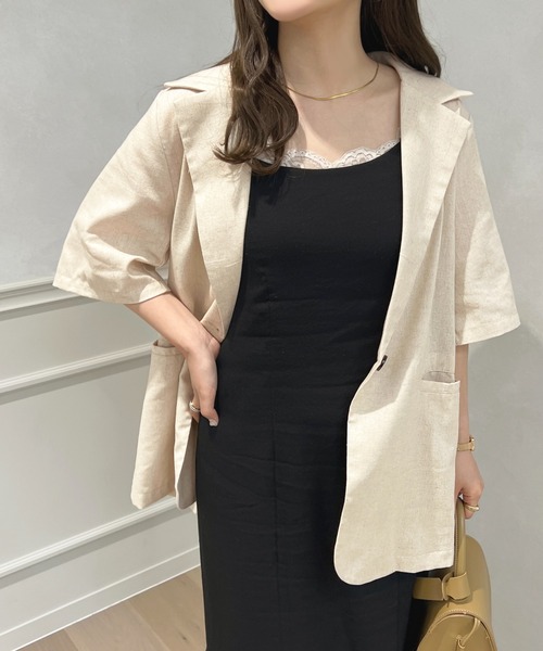 apres jour（アプレジュール）の「リネンライクジャケット【ZOZOTOWN限定アイテム】（テーラードジャケット・レディース・アイボリー/モカ・X-LARGE/フリー）」の5枚目の写真