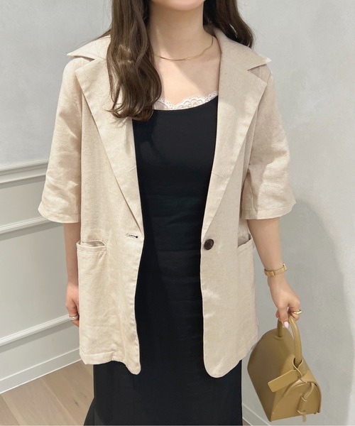 apres jour（アプレジュール）の「リネンライクジャケット【ZOZOTOWN限定アイテム】（テーラードジャケット・レディース・アイボリー/モカ・X-LARGE/フリー）」の3枚目の写真