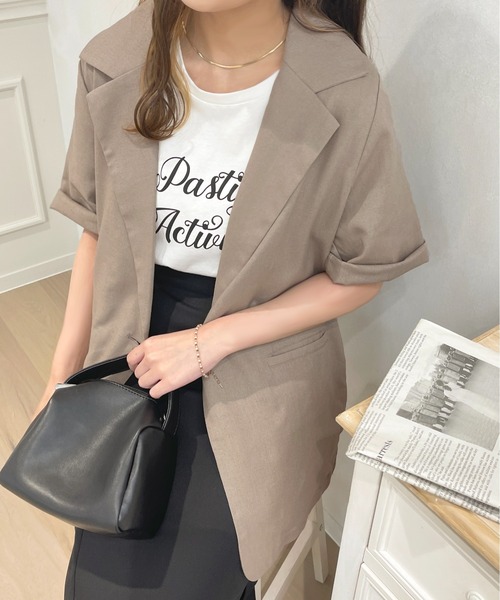 apres jour（アプレジュール）の「リネンライクジャケット【ZOZOTOWN限定アイテム】（テーラードジャケット・レディース・アイボリー/モカ・X-LARGE/フリー）」の6枚目の写真