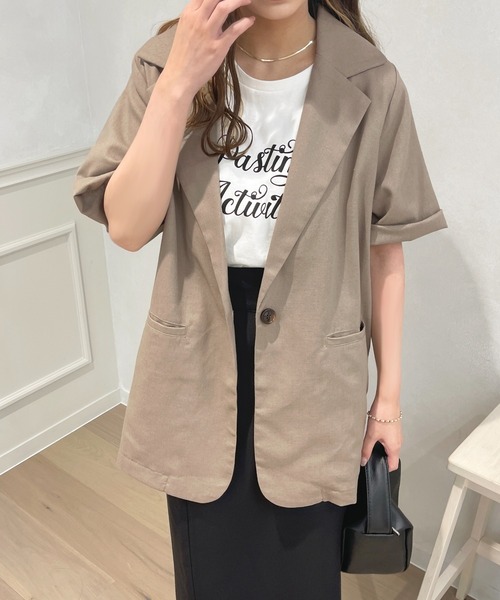 apres jour（アプレジュール）の「リネンライクジャケット【ZOZOTOWN限定アイテム】（テーラードジャケット・レディース・アイボリー/モカ・X-LARGE/フリー）」の4枚目の写真