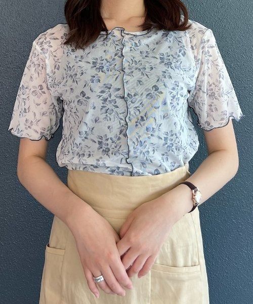 AS KNOW AS PINKY(アズノゥアズピンキー)の「シアーに花開くメロープルオーバー(Tシャツ/カットソー・レディース・ブラック/オレンジ・FREE)」の1枚目の写真