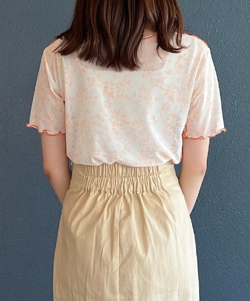 AS KNOW AS PINKY(アズノゥアズピンキー)の「シアーに花開くメロープルオーバー(Tシャツ/カットソー・レディース・ブラック/オレンジ・FREE)」の4枚目の写真