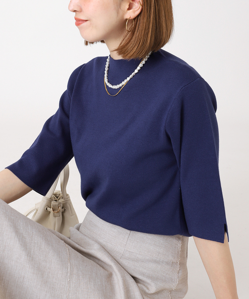 B.C STOCK（ベーセーストック）の「ソウバリ5分袖プルオーバー（ニット/セーター・レディース・ブラック/ネイビー/イエロー/ブルー/ナチュラル・FREE）」の7枚目の写真