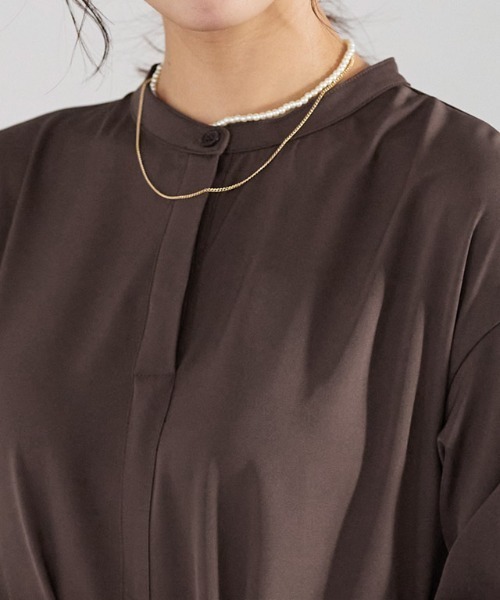 Pierrot（ピエロ）の「バンドカラー裾切り替えワンピース（ワンピース・レディース・ブラック/ブラウン/アイボリー/グリーン系その他/ブルー系その他・M/L/PM）」の6枚目の写真