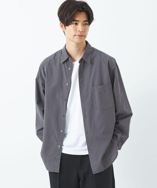 green label relaxing(グリーンレーベルリラクシング)の「コットンWLストライプ ジャストルーズ シャツ -ウォッシャブル-(シャツ/ブラウス・メンズ・ダークグリーン/ベージュ/ダークグレー・S/M/L/XL)」の1枚目の写真